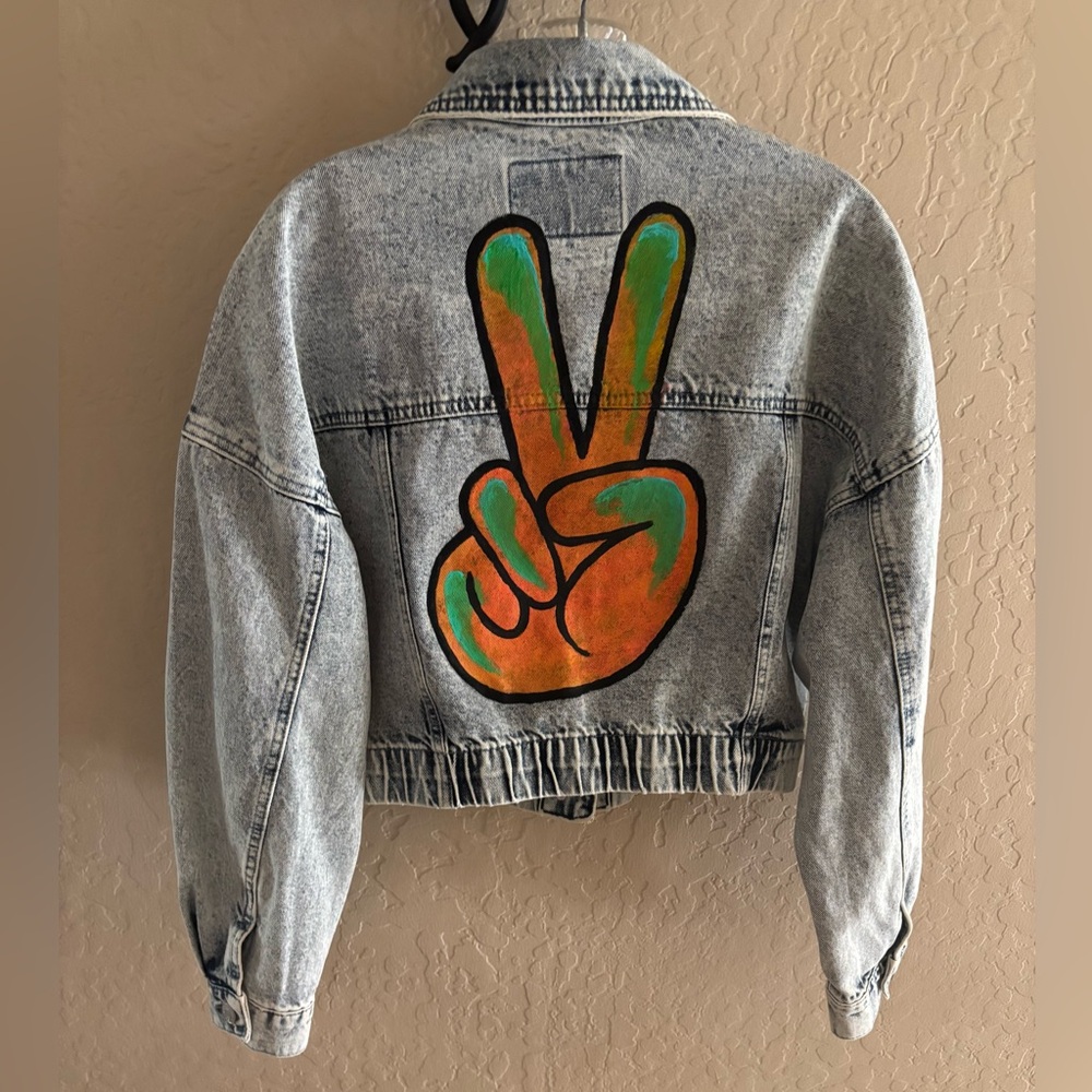 Hand painted Peace Sign Refuge Denim Jacket
